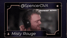 a pixel art of a man wearing headphones with the name misty rouge on it .