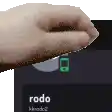 a close up of a person 's hand holding a cell phone in front of a screen that says rodo .