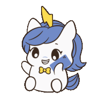 a cartoon of a unicorn with blue hair and a lightning bolt on her head