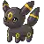 a pixel art drawing of a black cat with yellow ears and tail .