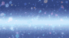 a blue background with colorful circles and a blue line