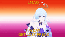 a picture of a girl with the words lmao i 'm gay get lost freak on the bottom