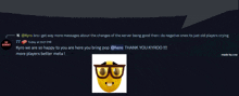 a screenshot of a discord chat with a smiley face and a thank you kyroo message