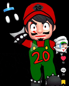 a cartoon character with the number 20 on their outfit