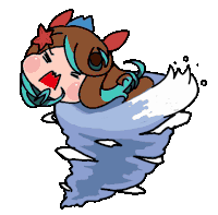 a cartoon drawing of a person in a tornado with a red star on their head