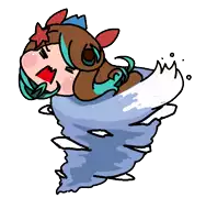 a cartoon drawing of a person in a tornado with a red star on their head