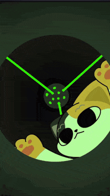a cartoon cat is laying in a circle with a green light coming out of it 's eyes
