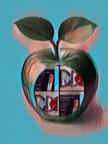 a painting of an apple with a man in a suit and tie inside of it