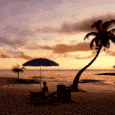 a person sits under an umbrella on a beach