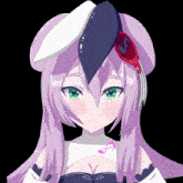a drawing of a girl with purple hair