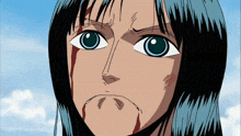 a close up of a person 's face with blood coming out of their mouth