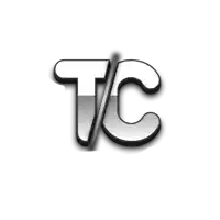 a black and white tc logo with a shadow on a white background