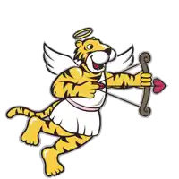 a cupid tiger is holding a bow and arrow with a heart on it