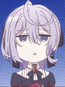 a cartoon of a girl with purple hair making a sad face with her eyes closed