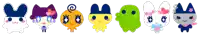 a bunch of cartoon characters are lined up in a row on a white background