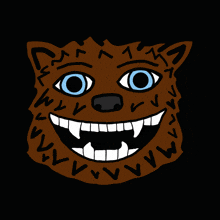 a cartoon drawing of a brown bear with blue eyes
