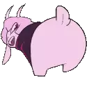 a pixel art drawing of a pink cartoon character with horns and a big butt .