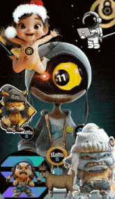 a cartoon character with a necklace that says lotto