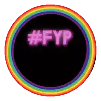 a rainbow colored circle with the words #fyp in the center