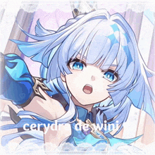 a picture of a girl with blue hair and the name cerydra de wini