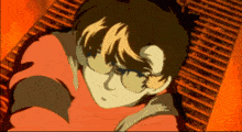 a cartoon drawing of a person with glasses and a red shirt