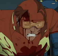 a cartoon character with blood coming out of his eyes