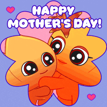 a happy mother 's day greeting card with two orange cartoon characters