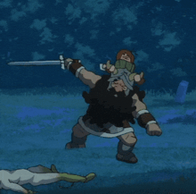 a cartoon of a man holding a sword and another man holding a sword
