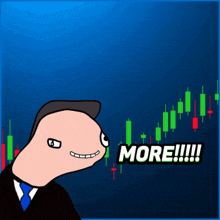 a cartoon of a man looking at a stock chart with the words more !!!