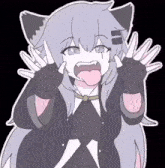 a cartoon of a girl with a cat ear sticking out her tongue