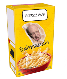 a box of pierozyny cereal with a picture of a man on it