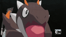 a cartoon of a dinosaur with the cn logo on the bottom right