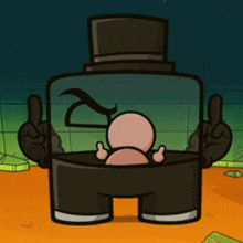 a cartoon character wearing a top hat and glasses giving the middle finger