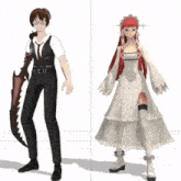 a man in a suit and tie and a woman in a white dress