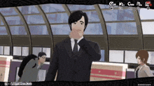 a video game shows a man in a suit and tie