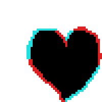 a pixel art of a black heart with red and blue edges