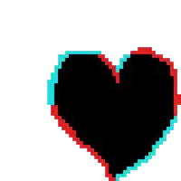 a pixel art of a black heart with red and blue edges
