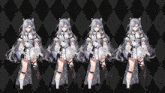 four anime girls are standing next to each other on a black background