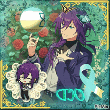 a picture of a man with purple hair and the word ocd on the bottom right