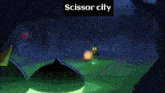 a cartoon of a man and a dog with scissor city written on top