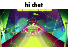 a cartoon drawing of a theatre with the words hi chat on the top