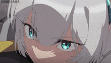 a close up of a girl 's face with the words " ndds sama " on the bottom
