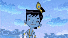 a cartoon drawing of a boy with a peacock on his head
