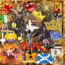 a picture of a boy wearing a crown and the word yuri