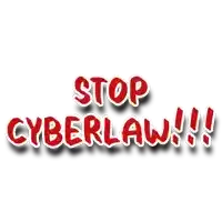 a sign that says " stop cyberlaw " on it