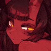 a close up of a demon girl with glowing eyes