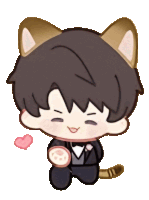 a cartoon of a boy with cat ears holding a pink heart