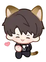 a cartoon of a boy with cat ears holding a pink heart