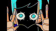 a close up of a cartoon character 's eyes with blue circles