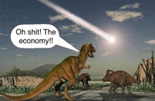 a t-rex is standing in front of a comet .